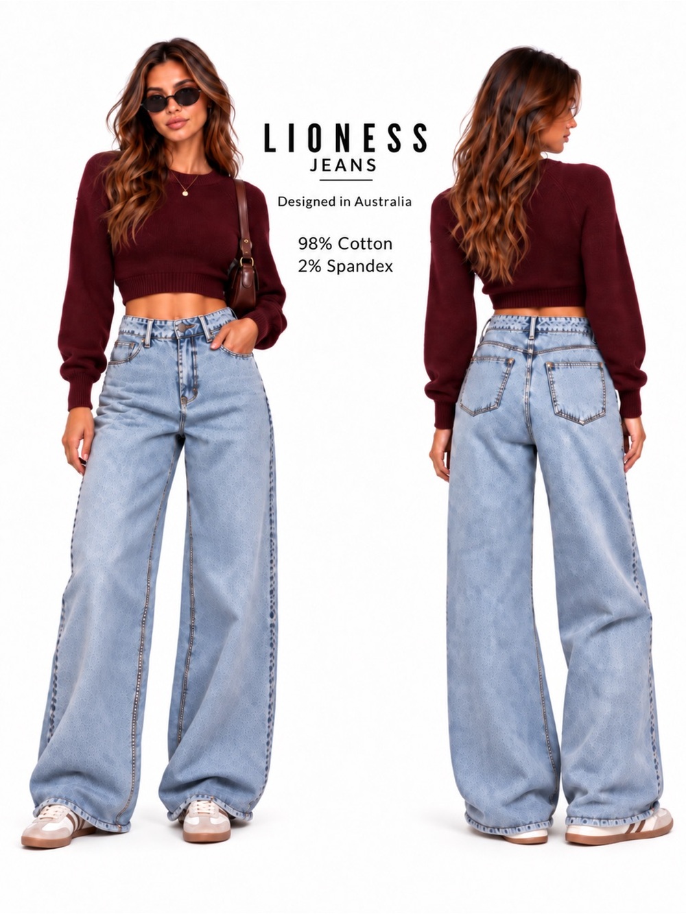 Lioness Eivissa Baggy Jeans Light Wash High Rise Wide Leg Y2K Sz 2 US